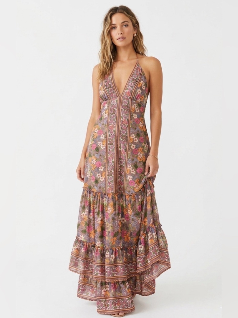 Zury Boho Silk Floral Maxi Dress